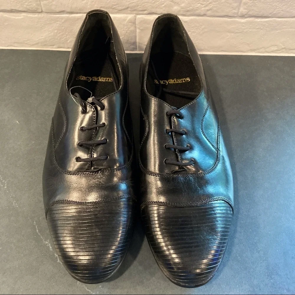 Stacy Adams sz 10 black leather cap toe derby shoes dress shoes